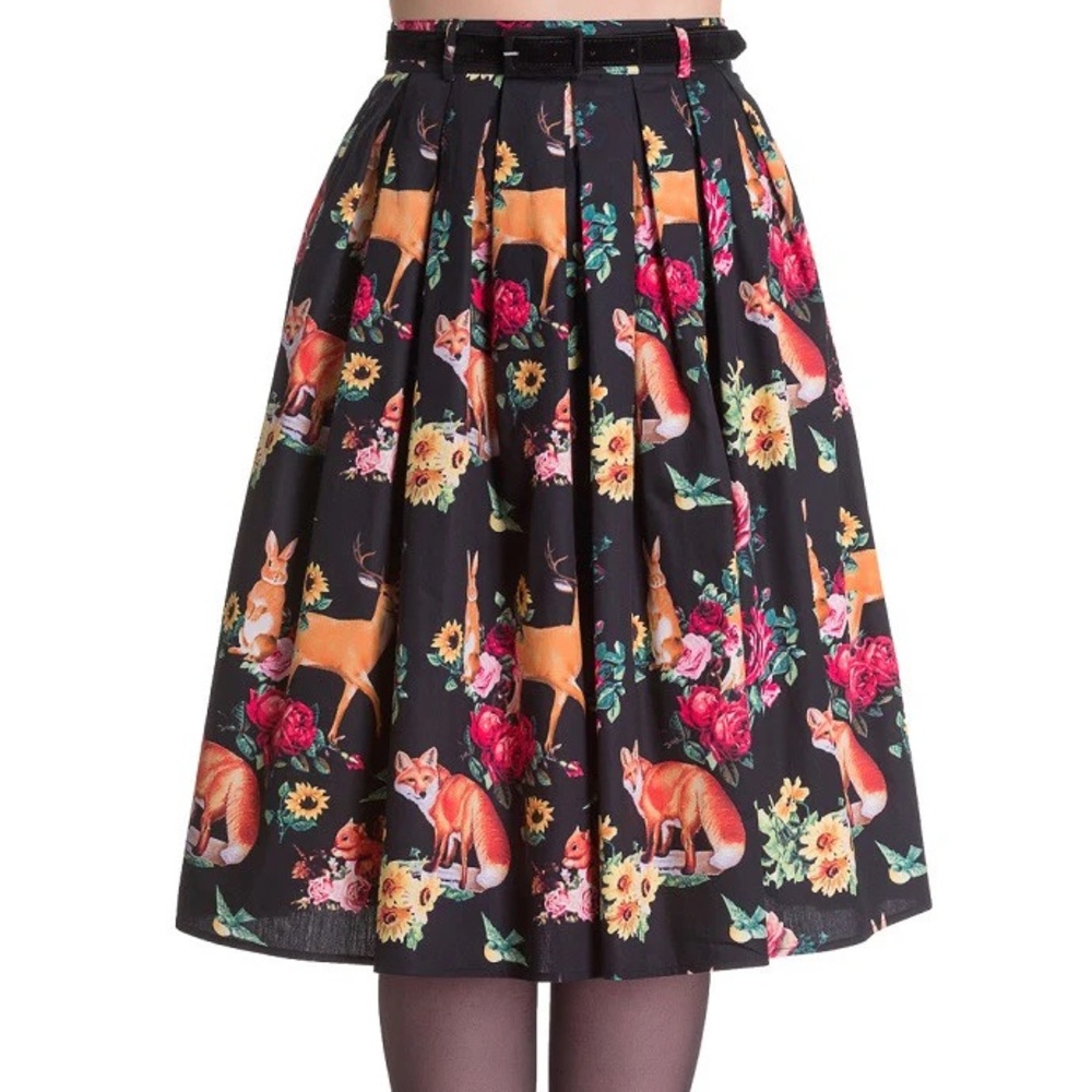 Hell Bunny Black Cotton Woodland Animal Hermaline Skirt